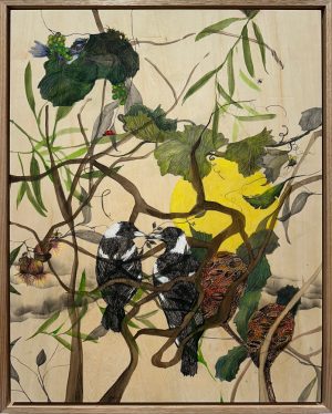 Into the Vines painting on board by Julianne Allcorn