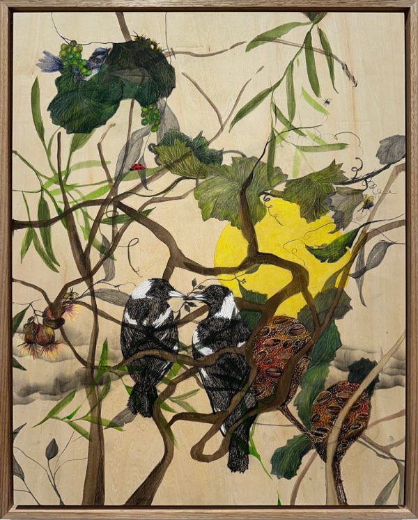 Into the Vines painting on board by Julianne Allcorn