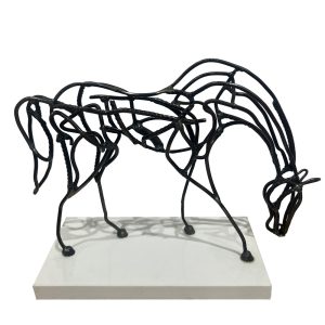 Sculpture of Metal horse "Cherry Hill" by Mark Niglia, currently exhibiting at Winmark Wines