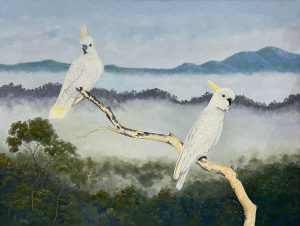 Sulphur Crested, Misty morning painting by Jodie Usher