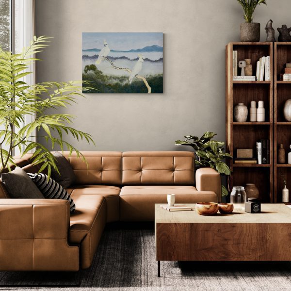 Sulphur Crested, Misty morning painting by Jodie Usher
