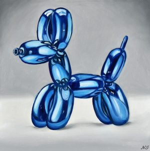 Painting "Blue Balloon Dog" by Natasha Junmanee, currently exhibiting at Winmark Wines