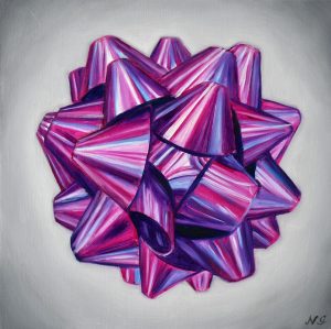Painting "Bow Ribbon" by Natasha Junmanee, currently exhibiting at Winmark Wines