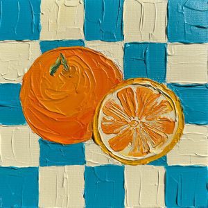 "Orange Duo" painting by Guzaliya Xavier, currently exhibiting at Winmark Art Gallery