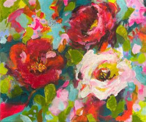 "Happy Faces" painting by Patricia Cooke currently at Winmark Wines Art Gallery