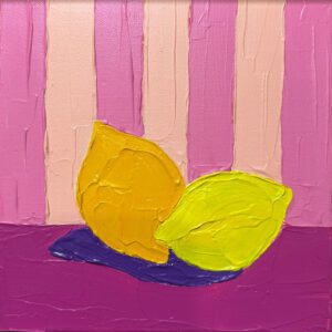 Lemons on pink Guzaliya Xavier acrylic on canvas