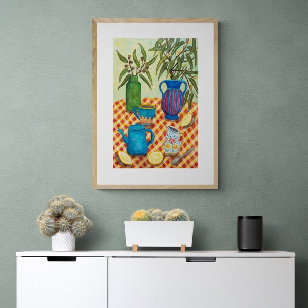 Painting Eucalyptus and Tea by Emma Elise Petterson currently at Winmark Art Gallery, Hunter Valley