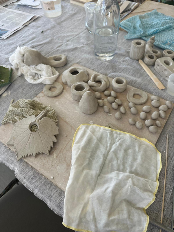 Ceramic items ready to be painted at Lisa Hölzl Totem workshop at Winmark Wines