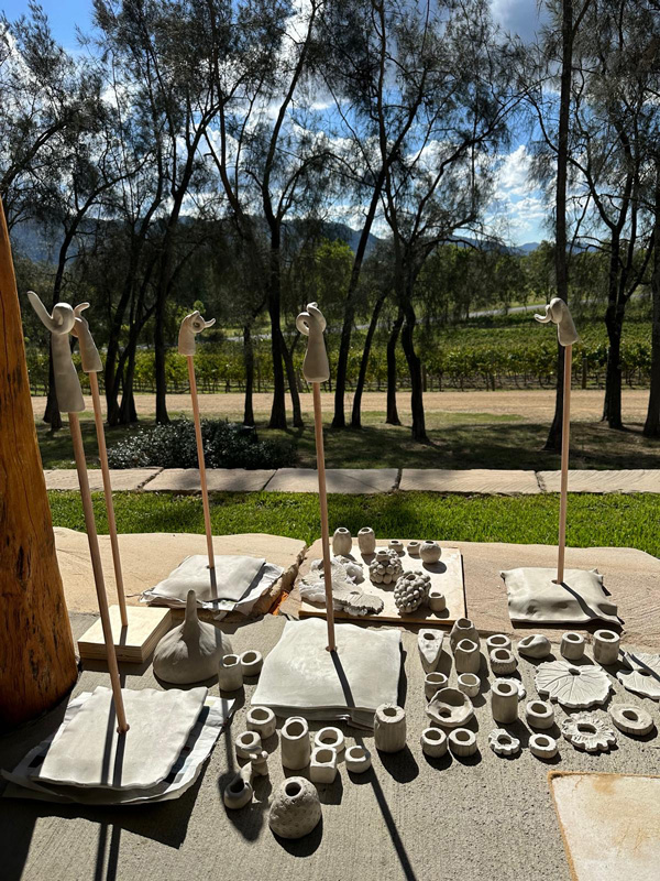 Ceramic items ready to be painted at Lisa Hölzl Totem workshop at Winmark Wines