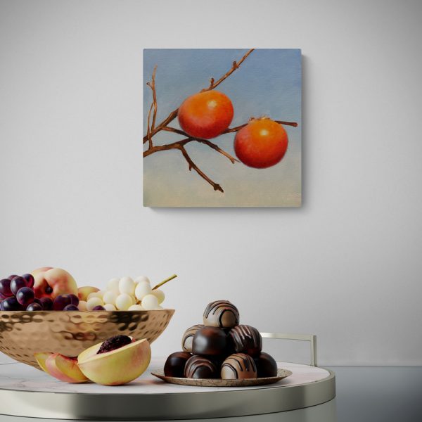 Blue sky Persimmons painting by Alison Mitchell