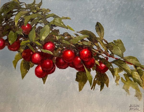 Satsuma plum branch painting by Alison Mitchell