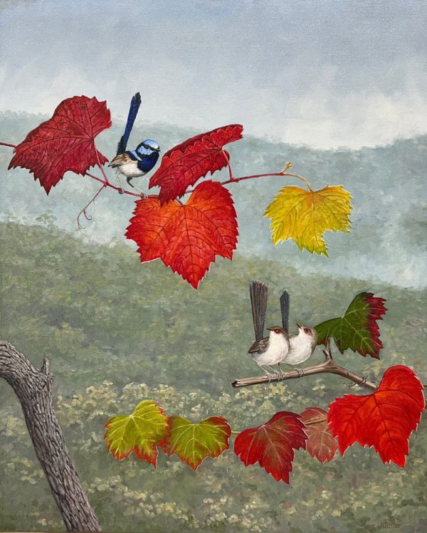 Wrens on the vine painting by Jodie Usher