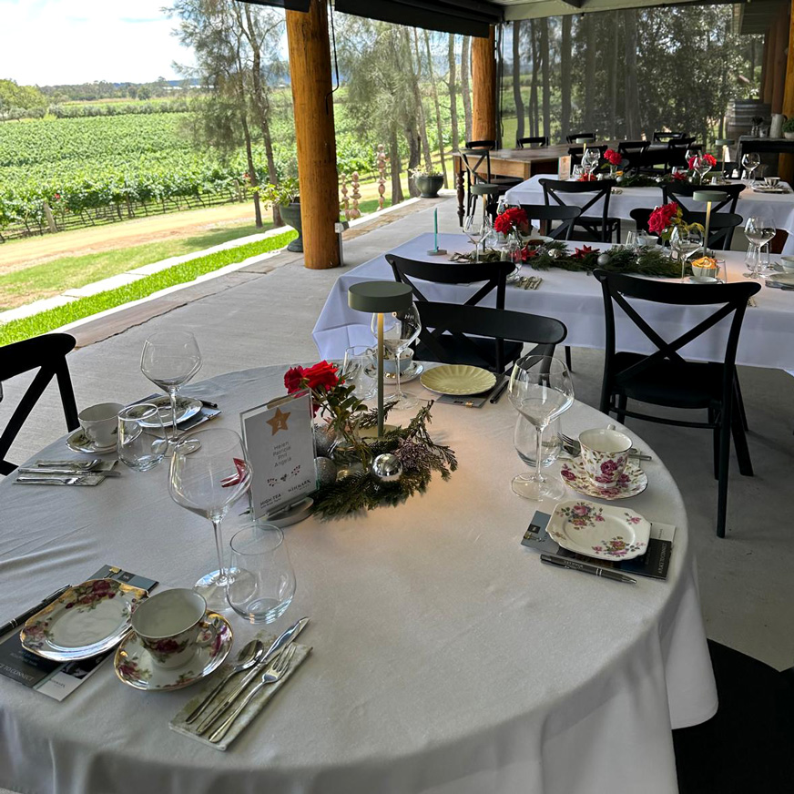 Christmas decorations at High tea at Winmark Wines