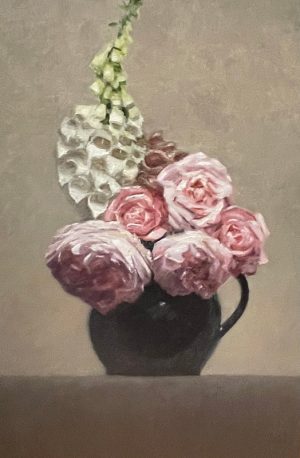 Hollyhock and Roses painting by Alison Mitchell