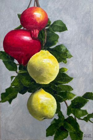 My quince – pomegranate tree painting by Alison Mitchell