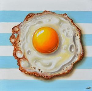 Painting "Fried Egg" by Natasha Junmanee, currently exhibiting at Winmark Wines