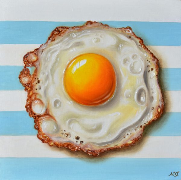 Painting "Fried Egg" by Natasha Junmanee, currently exhibiting at Winmark Wines