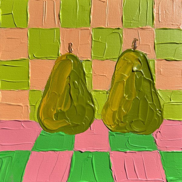 "The Pear affair" painting by Guzaliya Xavier, currently exhibiting at Winmark Art Gallery