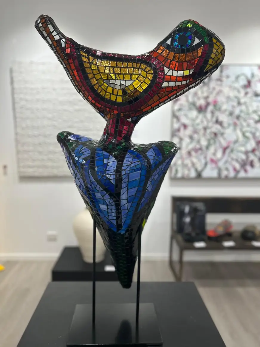 Orange Bird on Blue Flower Deborah Halpern 96 x 50 x 27cm Glass, fibreglass, steel $20,000