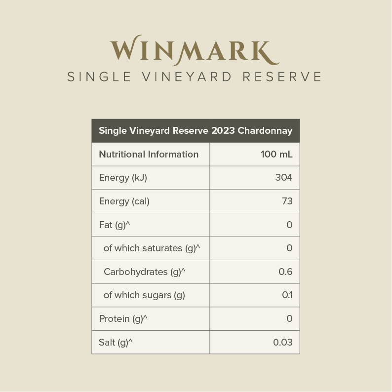 Single Vineyard Reserve 2023 Chardonnay Nutritional Information