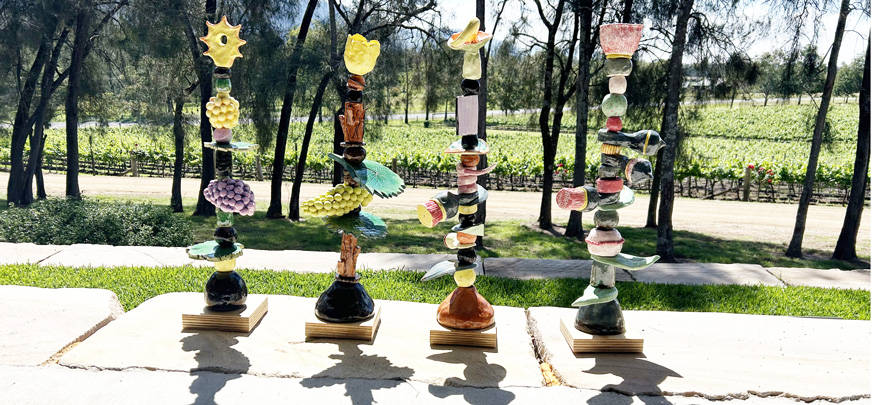 Totems created at Winmark Wines Ceramic Totem Workshop by Lisa Holzl